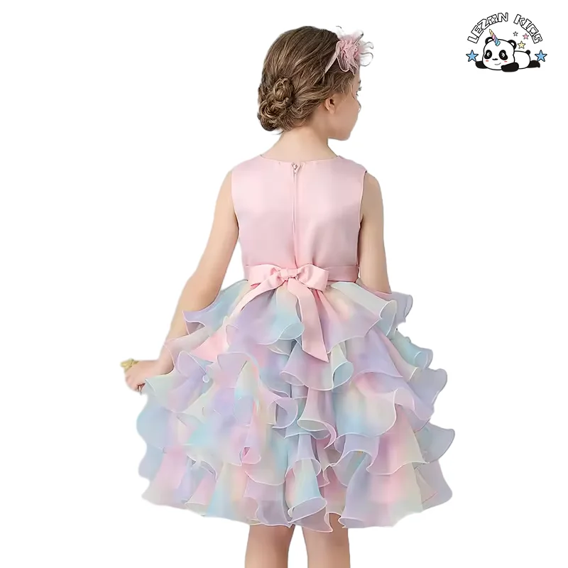 LEZONKIDS - Sequin Flower 2-14 Years Girl Birthday Party Wedding Gown Children Applique Dresses